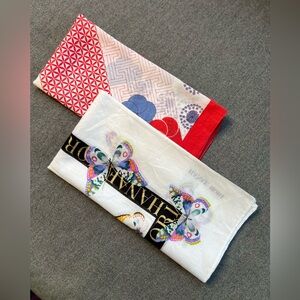 Lot Of 2 VTG Hanae Mori Butterfly Cotton Handkerchief/Neckerchief  - 16” & 17”